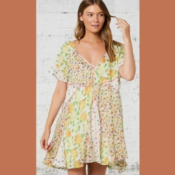 FREE PEOPLE Wildflower Airy Cotton Patchwork Oversized Minidress w/Slip NWT - Picture 5 of 16